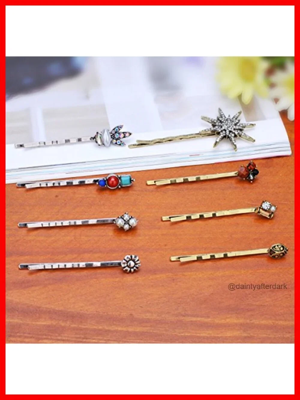 Vintage Alloy Mixed Hair Bobby Pins, 10 Pcs No Repeat